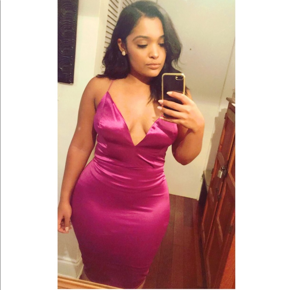 Purple Satin Criss Cross Back Midi